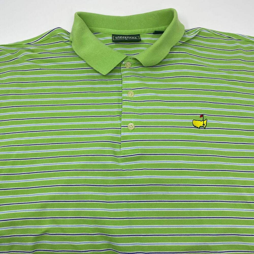 Master's Collection‎ Mens XL Lime Green Blue Striped Short Sleeve Polo Shirt